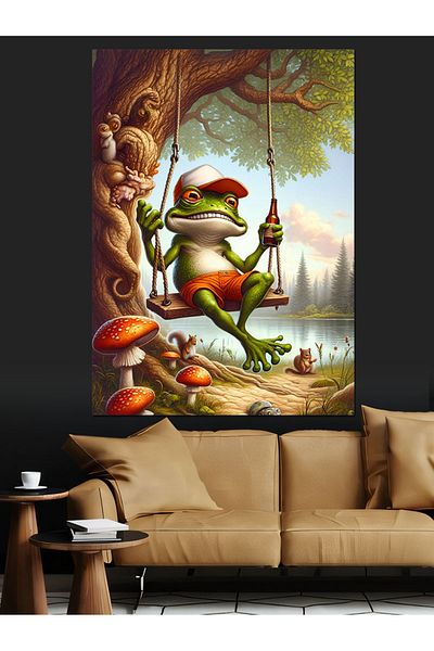Tablomega Mushroom Frog Decorative Canvas - Mdf Wooden Painting