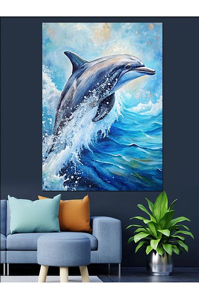 Tablomega Dolphin in Water Decorative Canvas - Mdf Wooden Painting