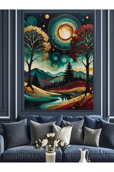 Tablomega Pânză decorativă peisaj colorat - pictură din lemn MDF