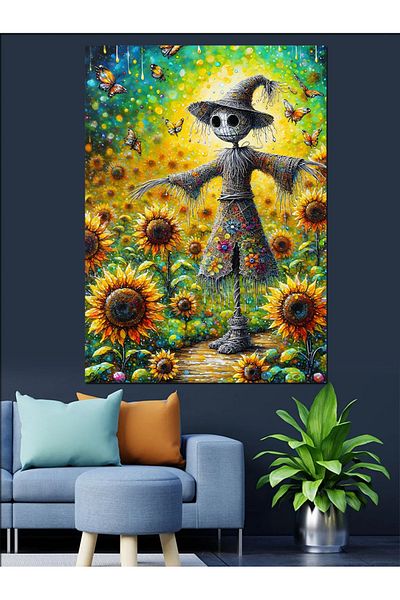 Tablomega Floral Scarecrow Decorative Canvas - Mdf Wooden Painting