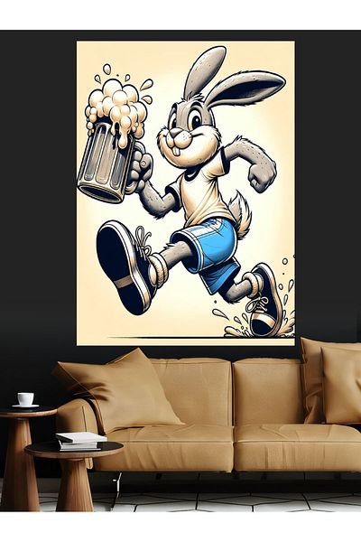 Tablomega Beer Drinking Rabbit Decorative Canvas - Mdf Wooden Painting