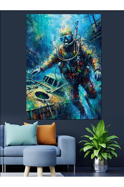 Tablomega Diver Explorer Decorative Canvas - Mdf Wooden Painting