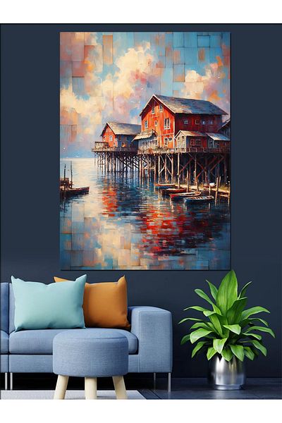 Tablomega Case on the Lake Canvas Decorativ - MDF Lemn Tablo