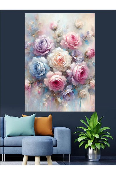Tablomega Pink Roses Decorative Canvas - Mdf Wooden Table