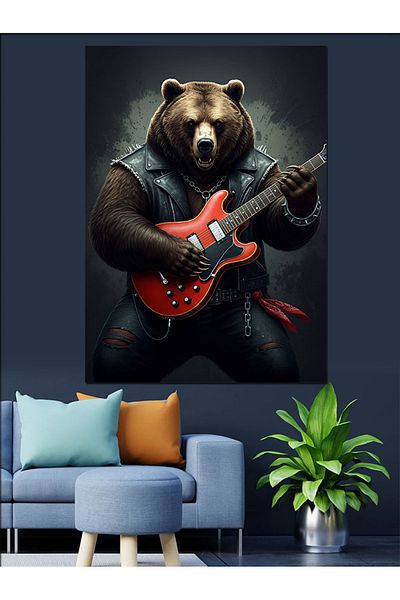 Tablomega Bear Playing Guitar Decorative Canvas - Mdf Wooden Painting