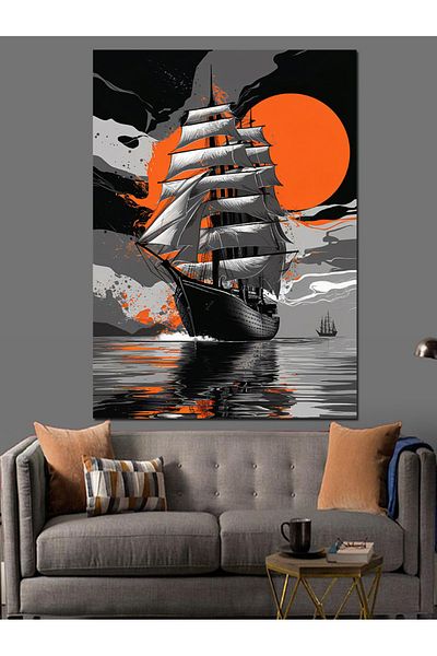 Tablomega Sunset Ship Decorative Canvas - Mdf Wooden Painting