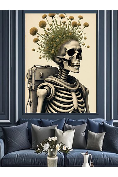 Tablomega Floral Skeleton Decorative Canvas - Mdf Wooden Painting