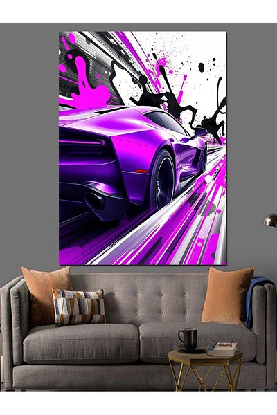 Tablomega Pânză decorativă pentru mașină sport violet - pictură din lemn MDF