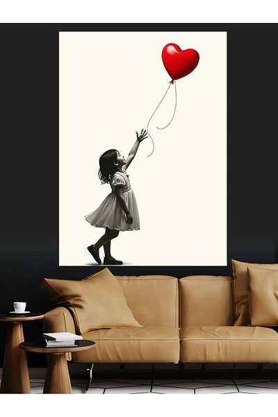 Tablomega Girl with Balloon Decorative Canvas - Mdf Wooden Table