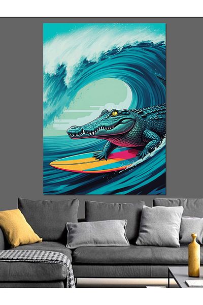 Tablomega Pânză decorativă crocodil pe val - Lemn MDF