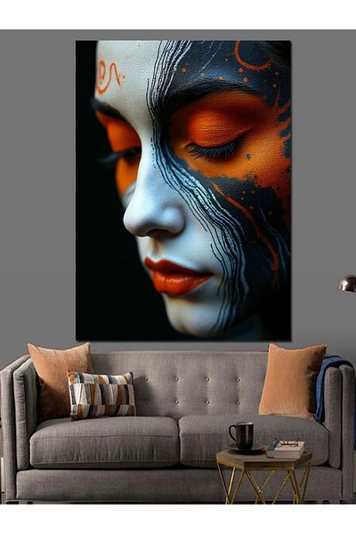Tablomega Woman with Face Painted Decorative Canvas - Mdf Wooden Painting