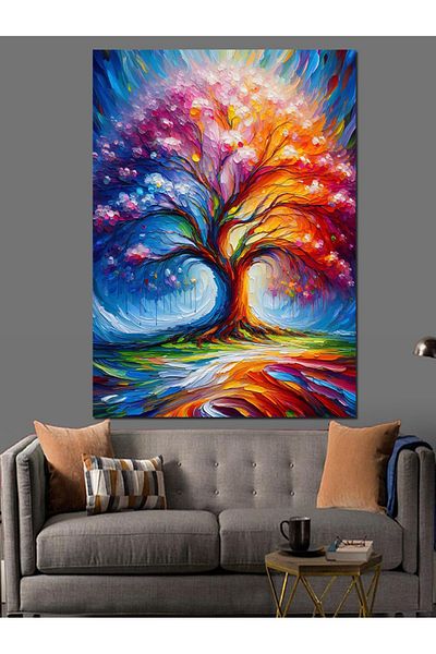 Tablomega Colorful Tree Decorative Canvas - Mdf Wooden Table