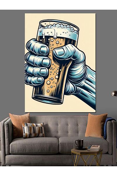 Tablomega Beer Glass Decorative Canvas - Mdf Wooden Table