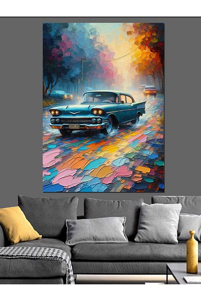 Tablomega Colorful Street and Classic Car Decorative Canvas - Mdf Wooden Painting