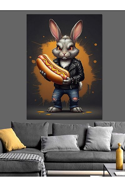 Tablomega Rabbit Holding a Hotdog Decorative Canvas - Mdf Wooden Painting