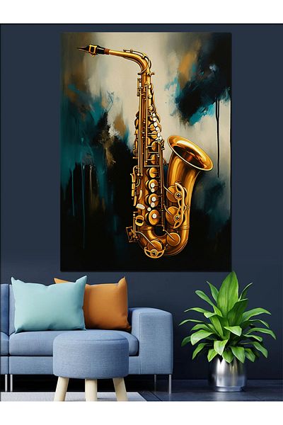 Tablomega Golden Saxophone Decorative Canvas - Mdf Wooden Painting