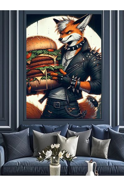 Tablomega Lup care ține un burger Pânză decorativă - Lemn MDF