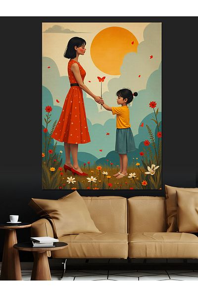 Tablomega Mother and Daughter Decorative Canvas - Mdf Wooden Painting