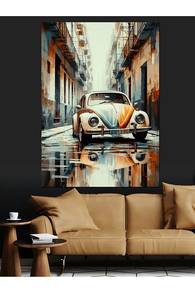 Tablomega Nostalgic Vosvos Car on the Street Decorative Canvas - Mdf Wooden Painting