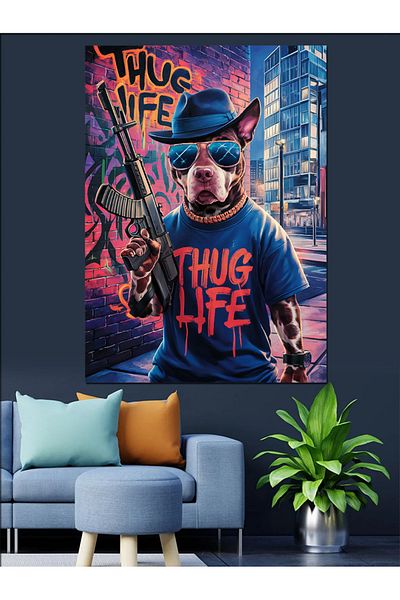 Tablomega Thug Life Dog Decorative Canvas - Mdf Wooden Painting