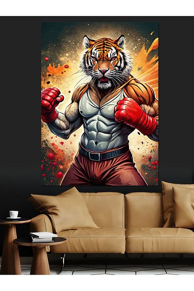 Tablomega Boxer Tiger Decorative Canvas - Mdf Wooden Painting