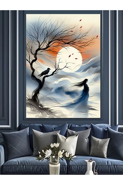 Tablomega Lonely Tree and Moon Decorative Canvas - Mdf Wooden Painting