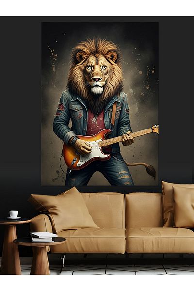Tablomega Lion Playing Guitar Decorative Canvas - Mdf Wooden Painting
