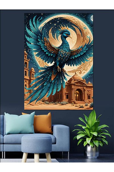 Tablomega Blue Phoenix Decorative Canvas - Mdf Wooden Table