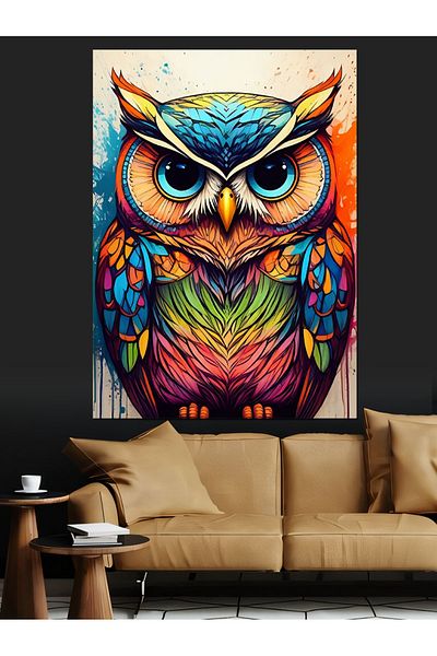 Tablomega Colorful Owl Decorative Canvas - Mdf Wooden Painting