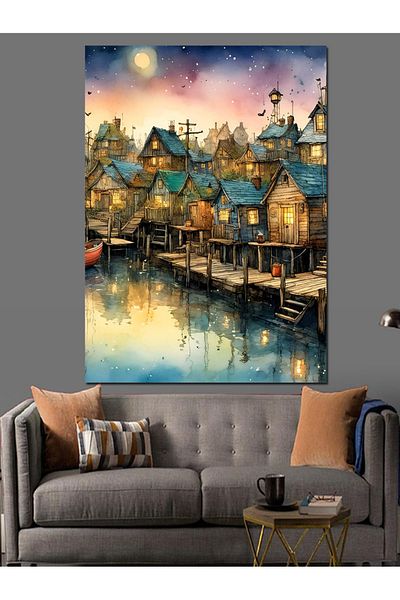 Tablomega Pânză decorativă Calm Coastal Town - Lemn MDF