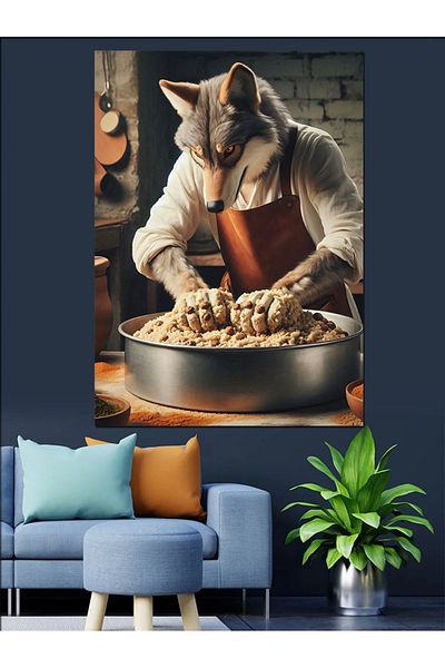 Tablomega Dough Kneading Wolf Decorative Canvas - Mdf Wooden Table