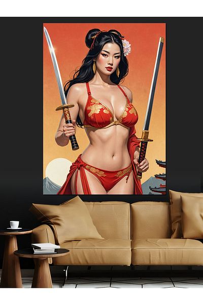 Tablomega Samurai Woman Decorative Canvas - Mdf Wooden Painting