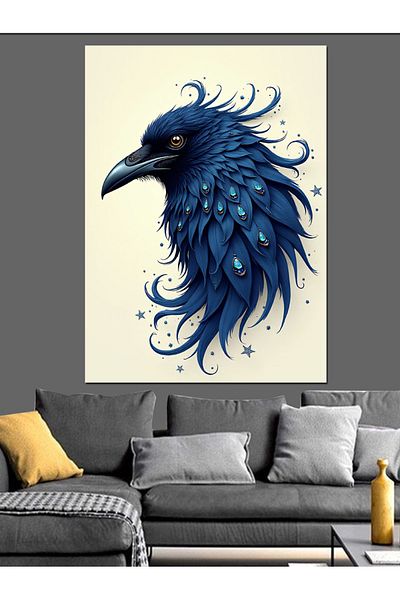 Tablomega Abstract Blue Crow Decorative Canvas - Mdf Wooden Painting