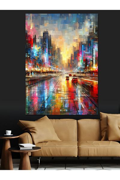 Tablomega Bright City Decorative Canvas - Mdf Wooden Table