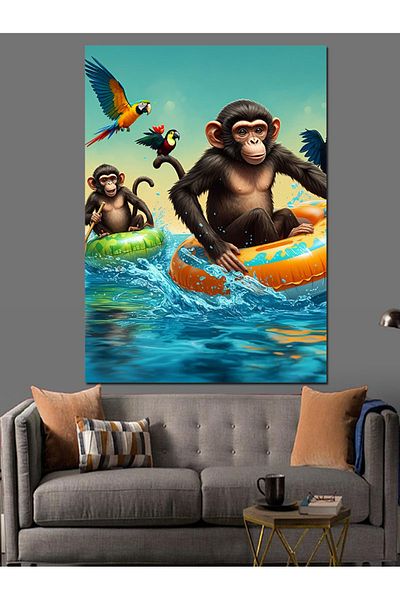 Tablomega Monkeys in a Boat Decorative Canvas - Mdf Wooden Painting