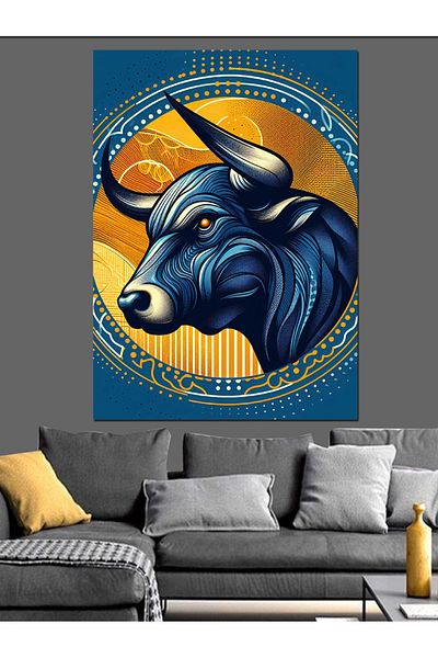 Tablomega Bull Portrait Decorative Canvas - Mdf Wooden Painting