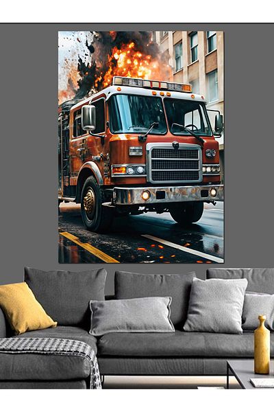 Tablomega Fire Truck Decorative Canvas - Mdf Wooden Painting