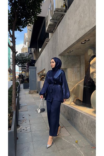 RİELLA Satin Stone Suit - Navy Blue