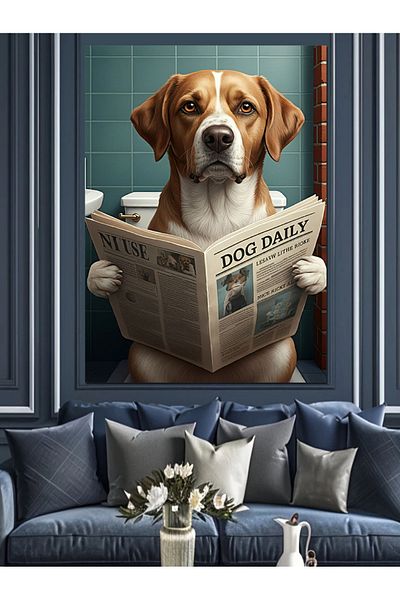 Tablomega Dog Reading Newspaper Decorative Canvas - Mdf Wood Art Print