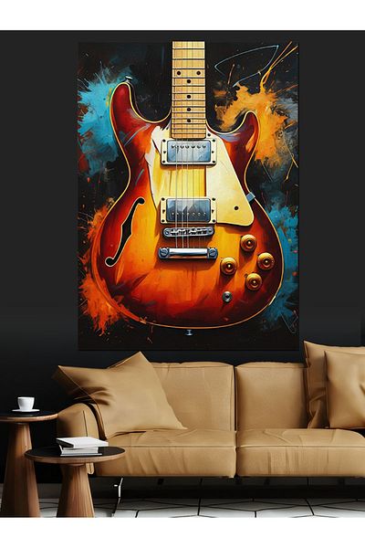 Tablomega Colorful Electric Guitar Decorative Canvas - Mdf Wooden Painting