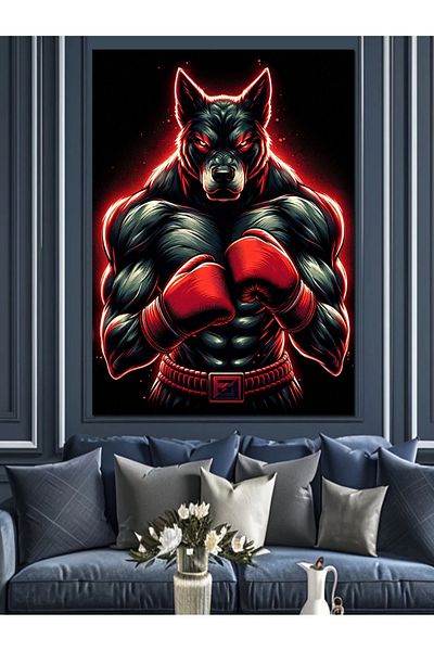 Tablomega Muscular Wolf Boxer Decorative Canvas - Mdf Wooden Painting