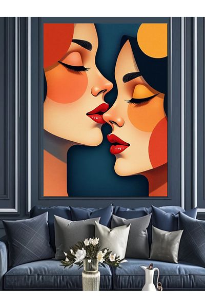Tablomega Double Color Women's Faces Decorative Canvas - Mdf Wooden Painting