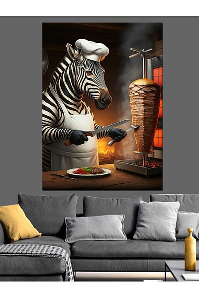 Tablomega Rotary Zebra Decorative Canvas - Mdf Wooden Table
