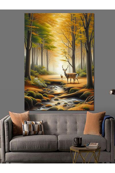 Tablomega Deer in the Forest Decorative Canvas - Mdf Wooden Painting