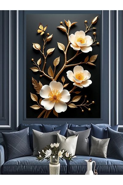 Tablomega White Flower Bouquet Decorative Canvas - Mdf Wooden Painting