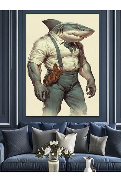 Tablomega Shark in Shirt Decorative Canvas - Mdf Wooden Painting