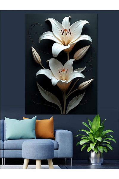Tablomega White Lily Flower Decorative Canvas - Mdf Wooden Painting