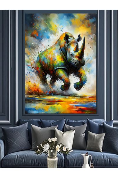 Tablomega Colorful Rhino Decorative Canvas - Mdf Wooden Painting