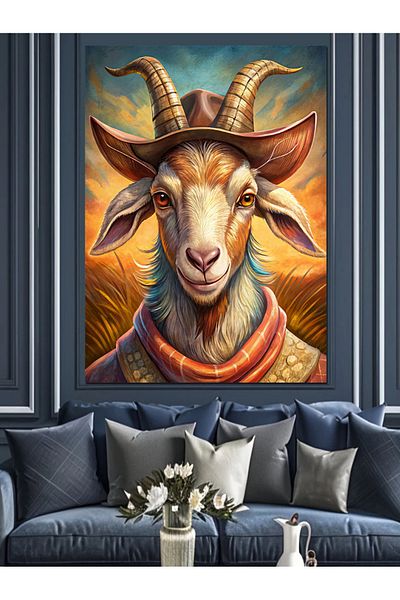Tablomega Horned Goat Decorative Canvas - Mdf Wooden Painting