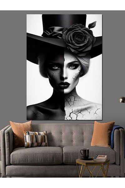 Tablomega Woman in Hat Decorative Canvas - Mdf Wooden Painting